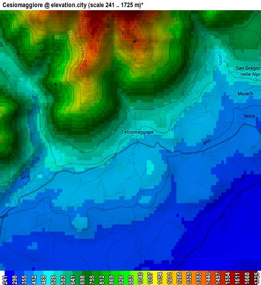 Cesiomaggiore elevation map