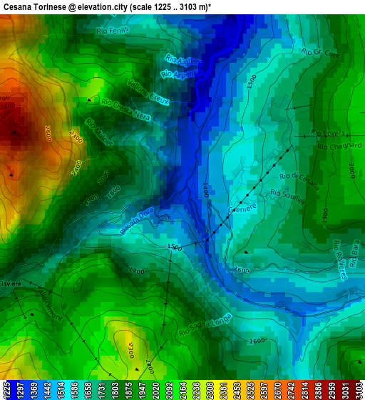 Cesana Torinese elevation map