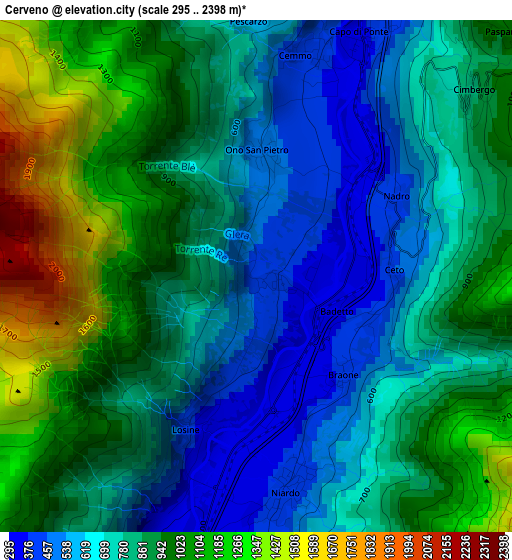 Cerveno elevation map