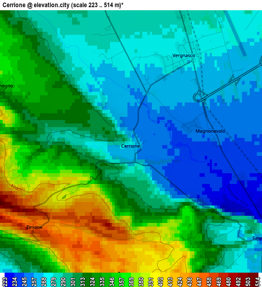 Cerrione elevation map