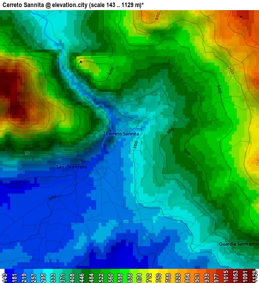 Cerreto Sannita elevation map