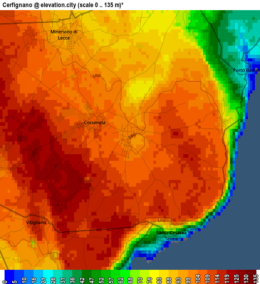 Cerfignano elevation map