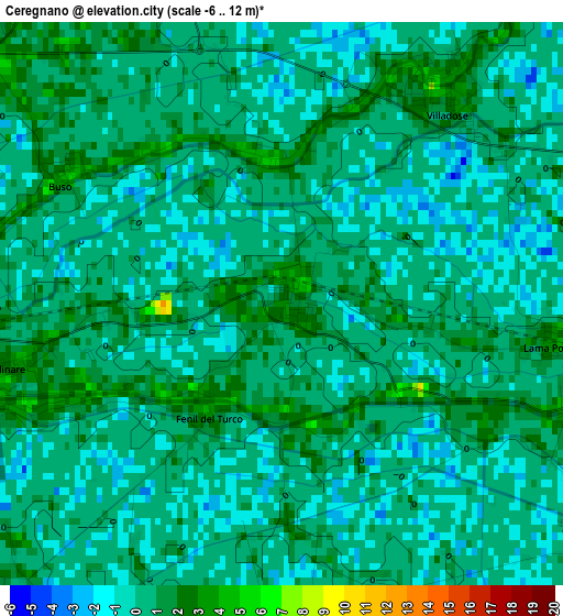 Ceregnano elevation map