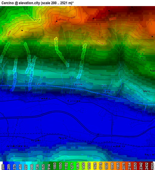 Cercino elevation map