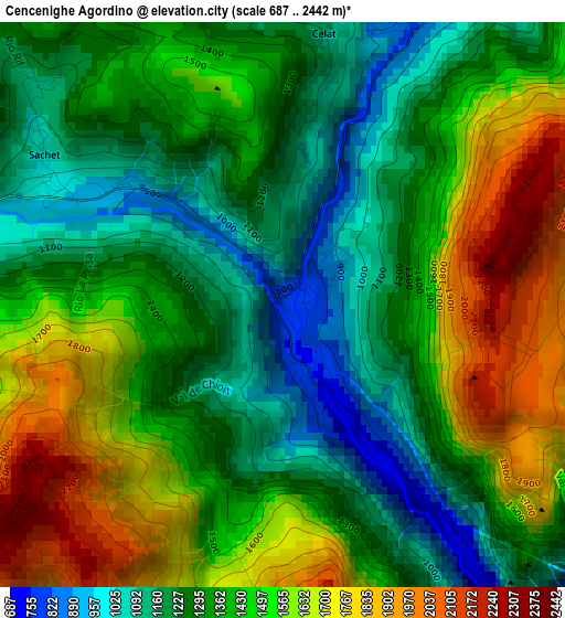 Cencenighe Agordino elevation map