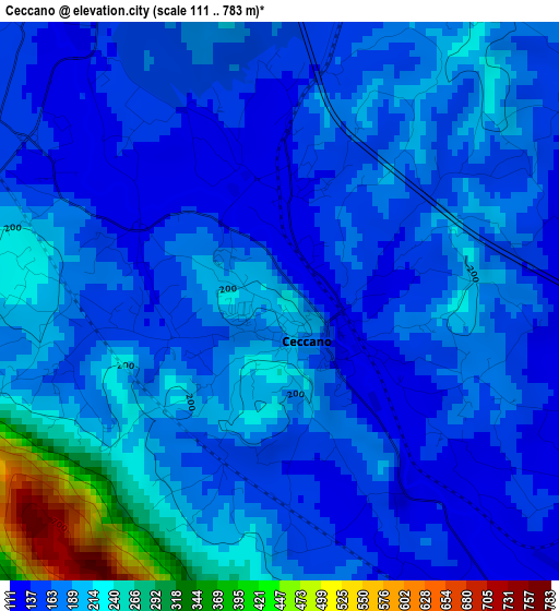 Ceccano elevation map