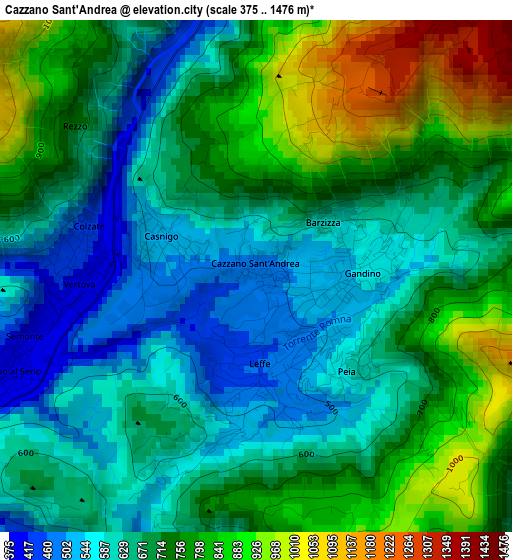 Cazzano Sant'Andrea elevation map