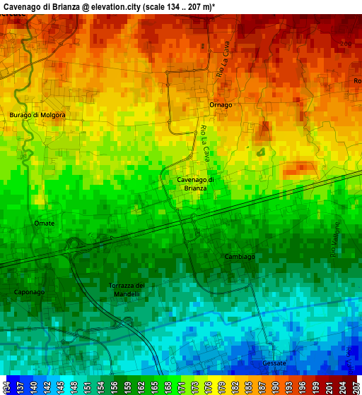 Cavenago di Brianza elevation map