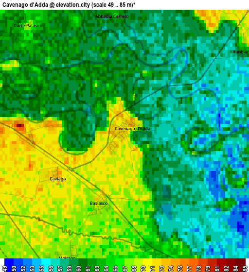 Cavenago d'Adda elevation map