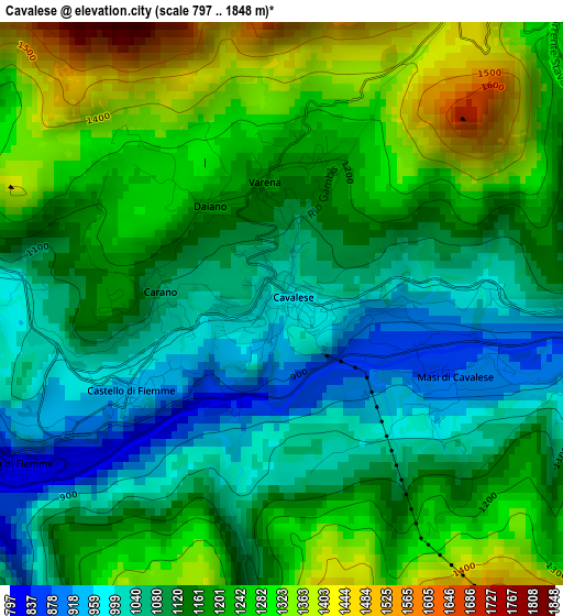 Cavalese elevation map