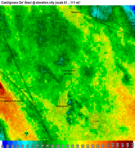 Castrignano De' Greci elevation map