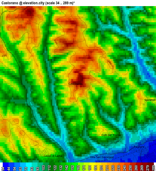 Castorano elevation map