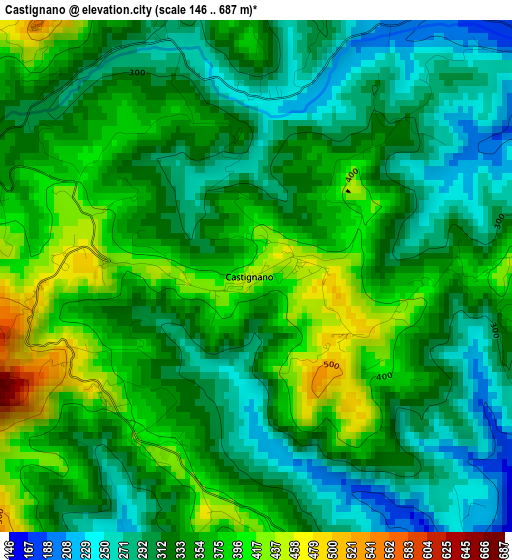 Castignano elevation map