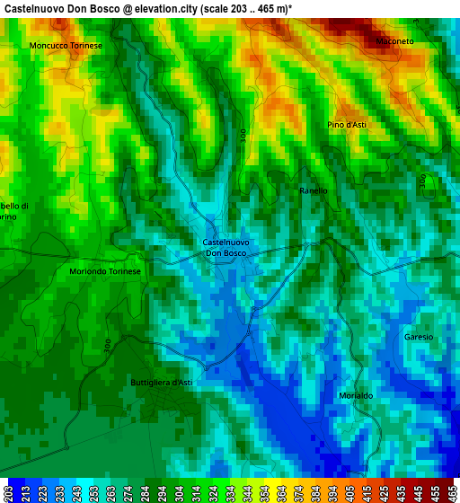 Castelnuovo Don Bosco elevation map