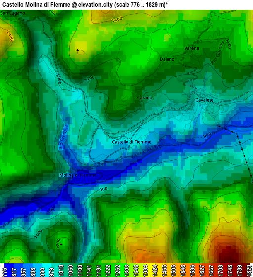 Castello Molina di Fiemme elevation map