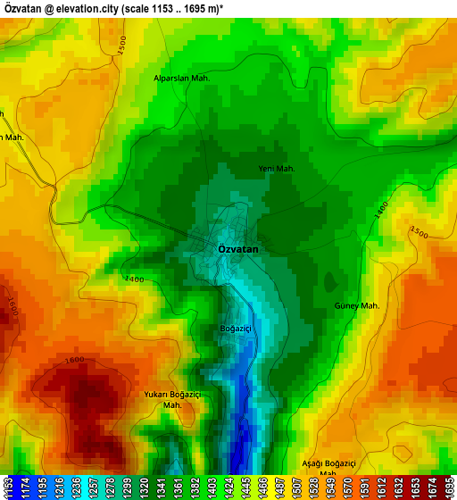 Özvatan elevation map