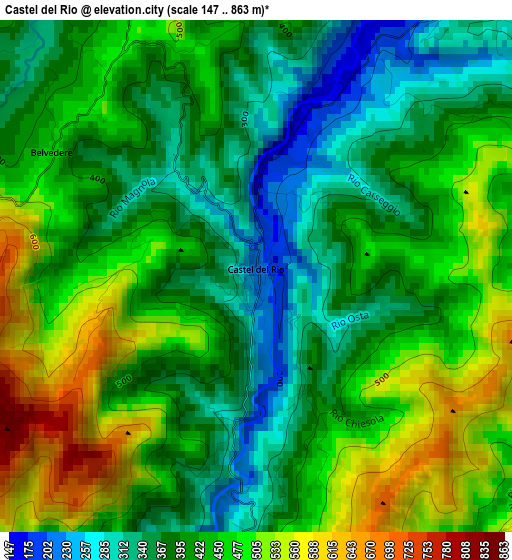 Castel del Rio elevation map