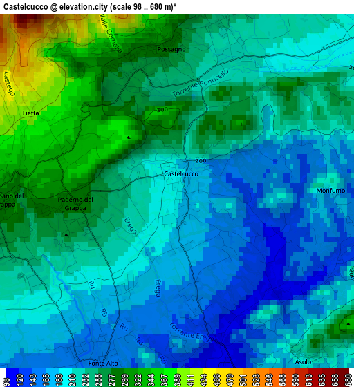 Castelcucco elevation map