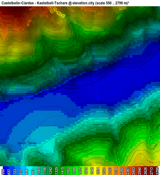 Castelbello-Ciardes - Kastelbell-Tschars elevation map