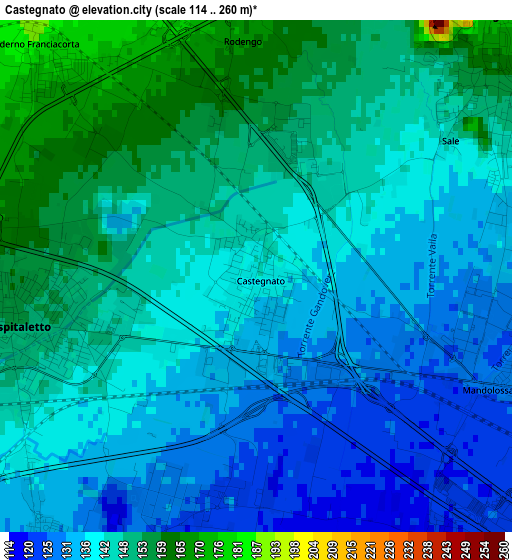 Castegnato elevation map