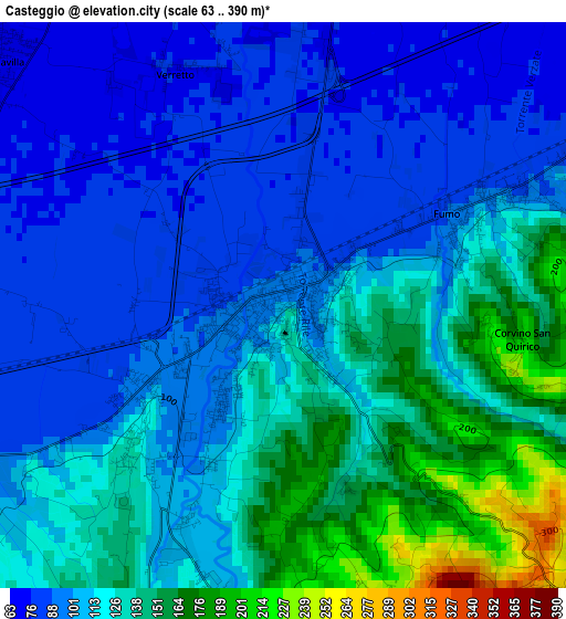 Casteggio elevation map