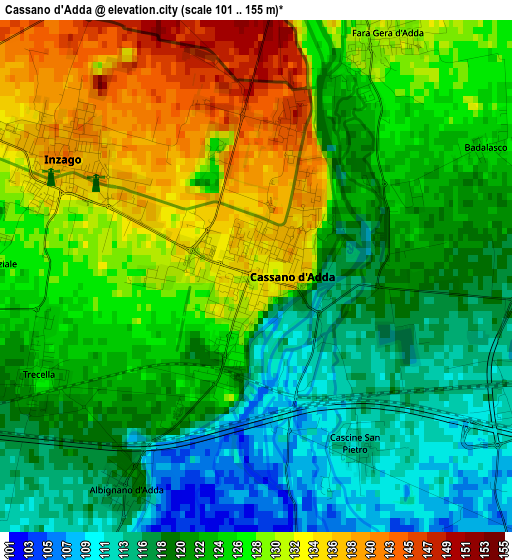 Cassano d'Adda elevation map