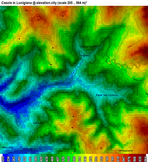 Casola in Lunigiana elevation map