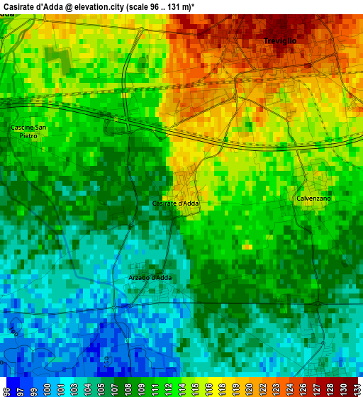 Casirate d'Adda elevation map