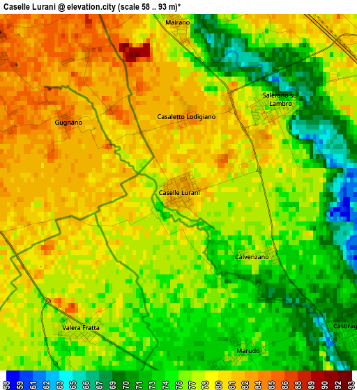 Caselle Lurani elevation map