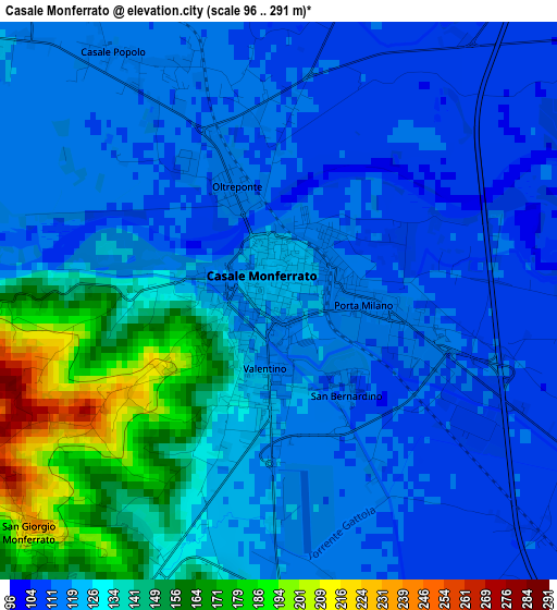 Casale Monferrato elevation map