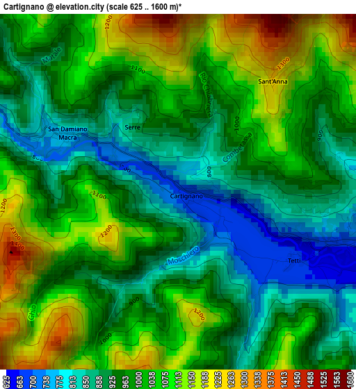 Cartignano elevation map