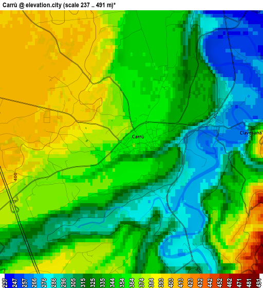 Carrù elevation map