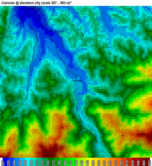 Carrosio elevation map