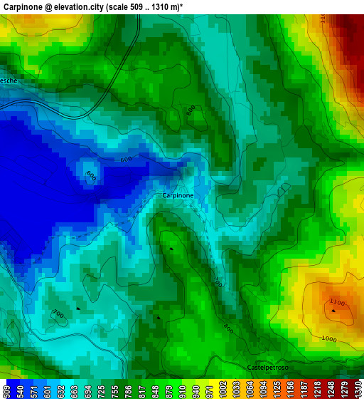 Carpinone elevation map