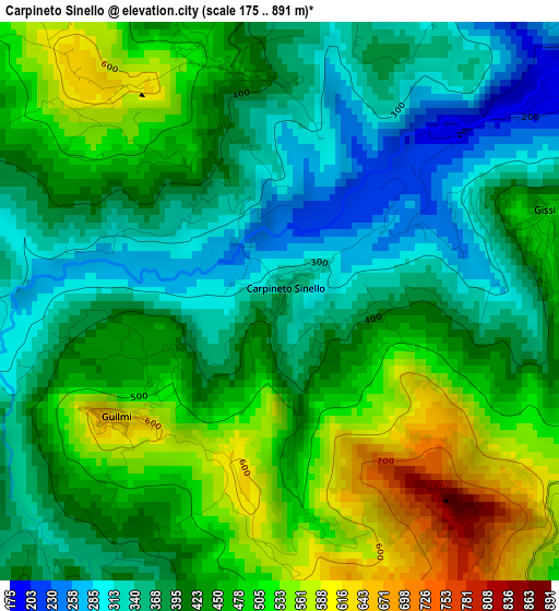 Carpineto Sinello elevation map