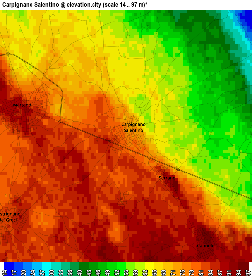 Carpignano Salentino elevation map