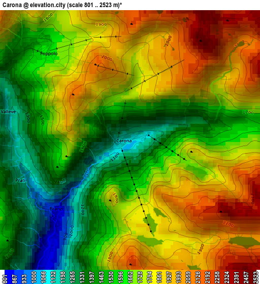 Carona elevation map