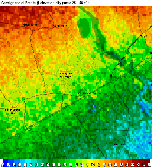 Carmignano di Brenta elevation map