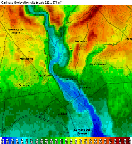 Carimate elevation map