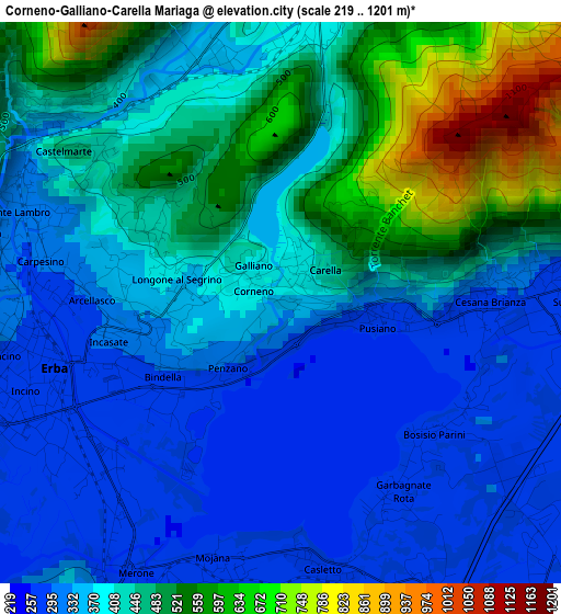 Corneno-Galliano-Carella Mariaga elevation map