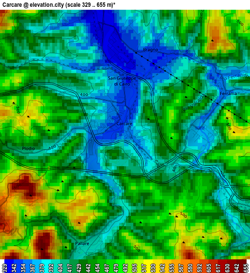 Carcare elevation map