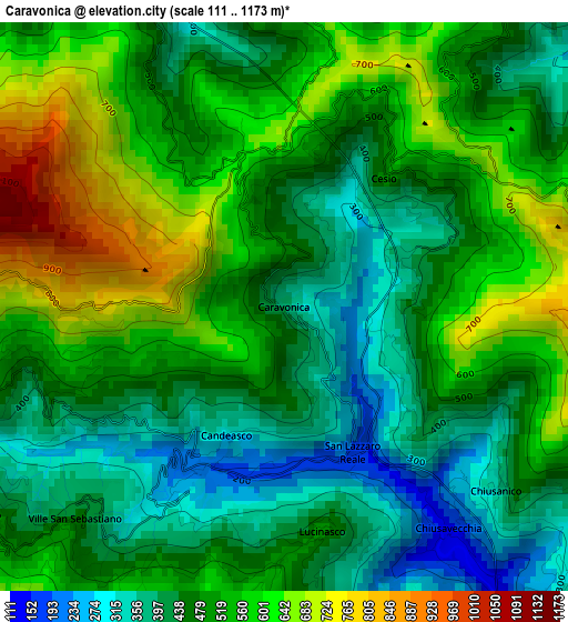 Caravonica elevation map