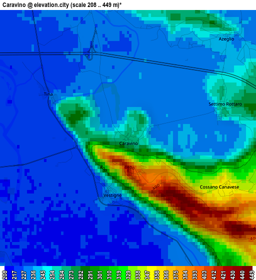 Caravino elevation map