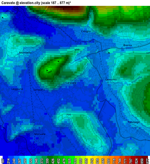 Caravate elevation map