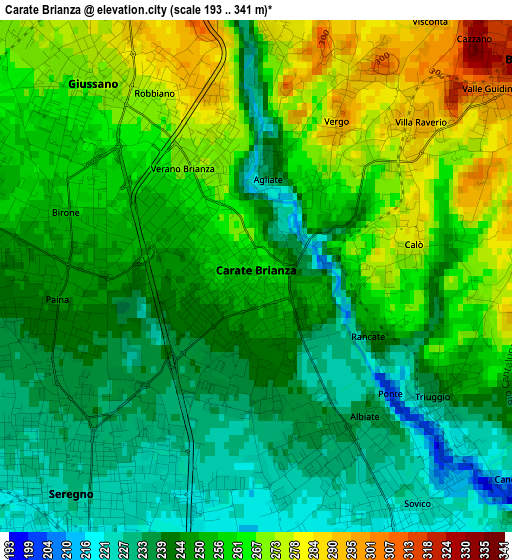 Carate Brianza elevation map