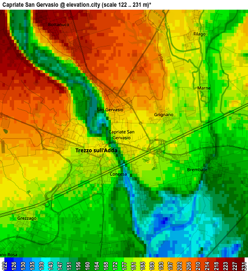 Capriate San Gervasio elevation map