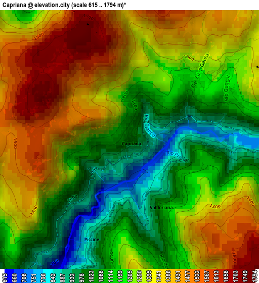 Capriana elevation map