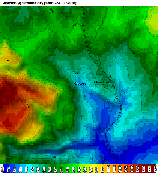 Caposele elevation map