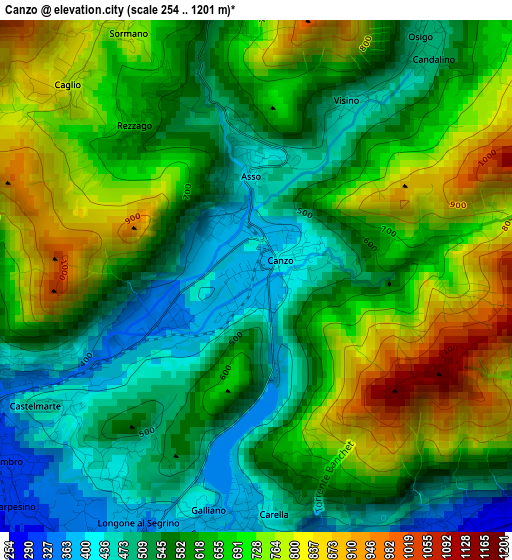 Canzo elevation map