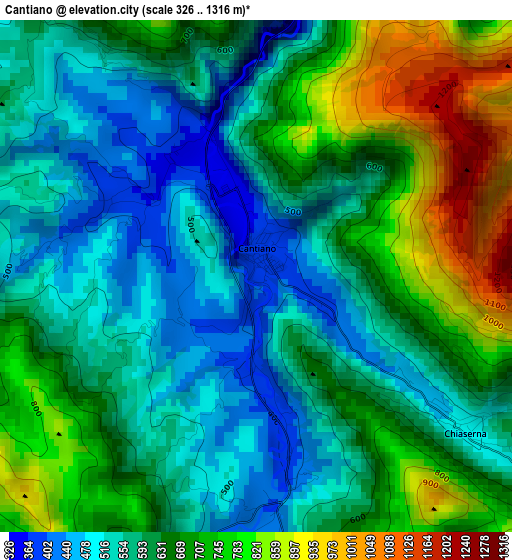 Cantiano elevation map